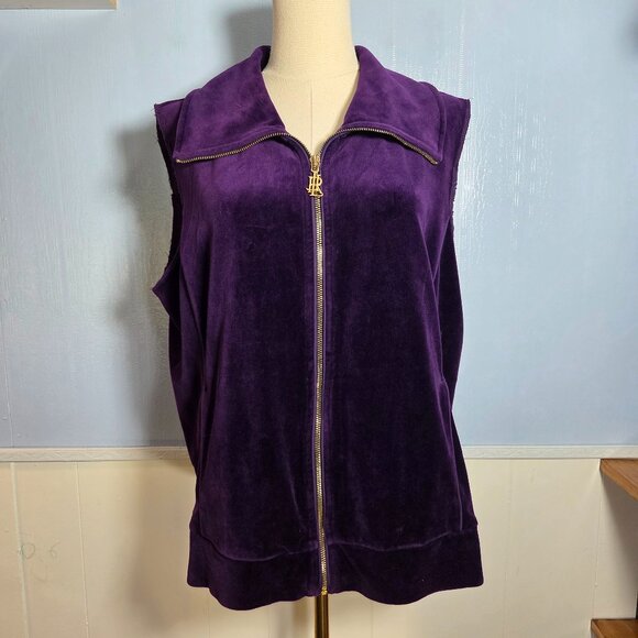 Lauren Ralph Lauren Extra Large Deep Purple Velvet Collared Full Zip Vest - Picture 1 of 12